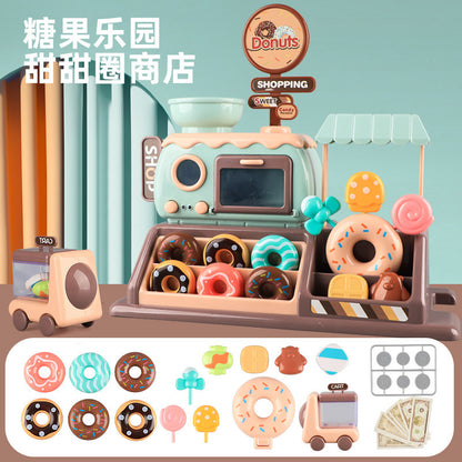 colorful toy cash register with banknotes