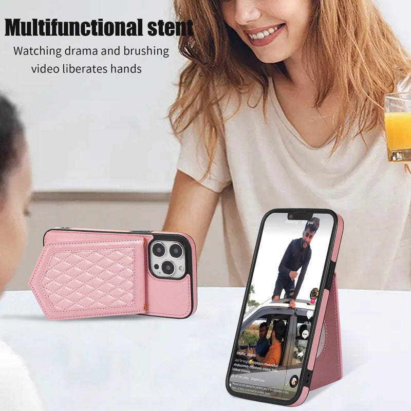 Stylish TPU Wallet Case for iPhone 15/14/13/12 - With Mirror & Stand, Available in Multiple Colors