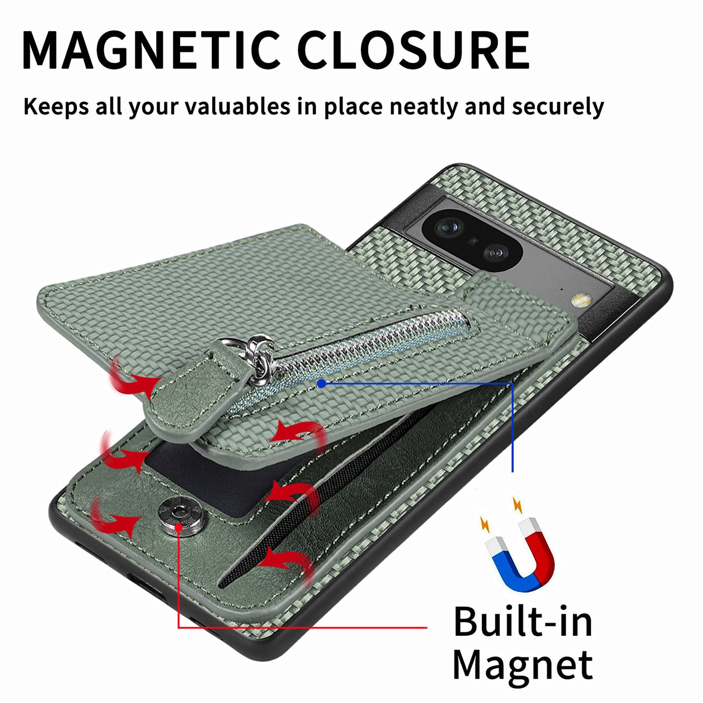 Carbon Fiber Wallet Phone Case with Stand for Google Pixel 8 & 7 Series - Versatile, Protective, and Stylish