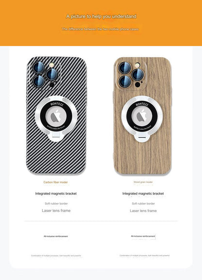 Stylish Magnetic Phone Case with Stand for iPhone 14/15 - All-Weather Protection & Premium Wood Finish