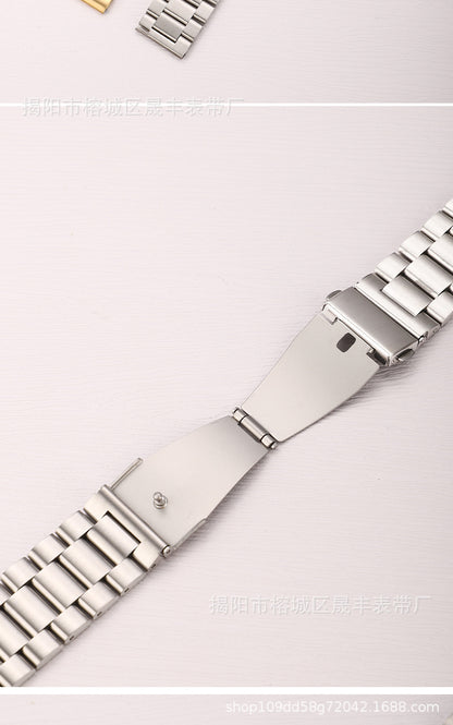 Stylish 3-Bead Stainless Steel Watch Band for Apple & Samsung Watches - Adjustable Sizes in Multiple Colors