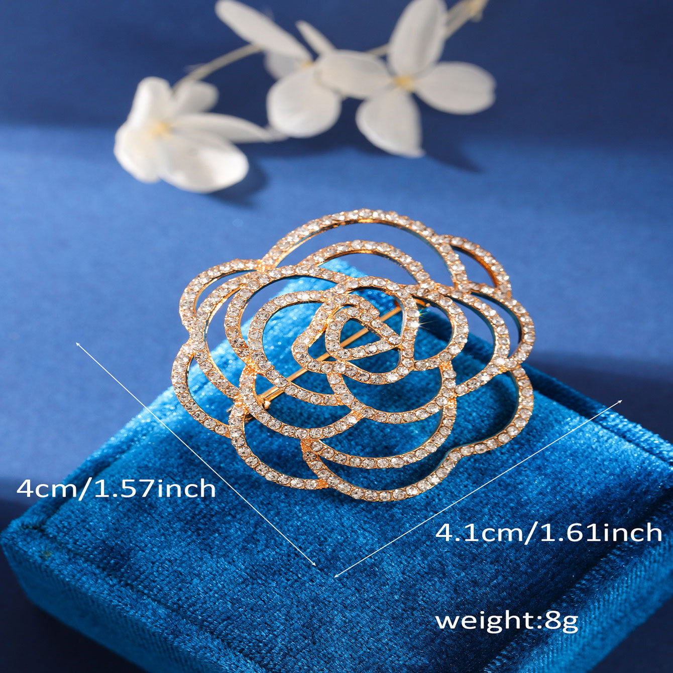 Elegant Alloy Flower Brooch with Rhinestones