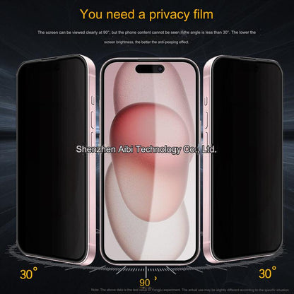 Premium Privacy Tempered Glass Screen Protector for iPhone 15/15 Pro - Full Coverage Anti-Spy Film