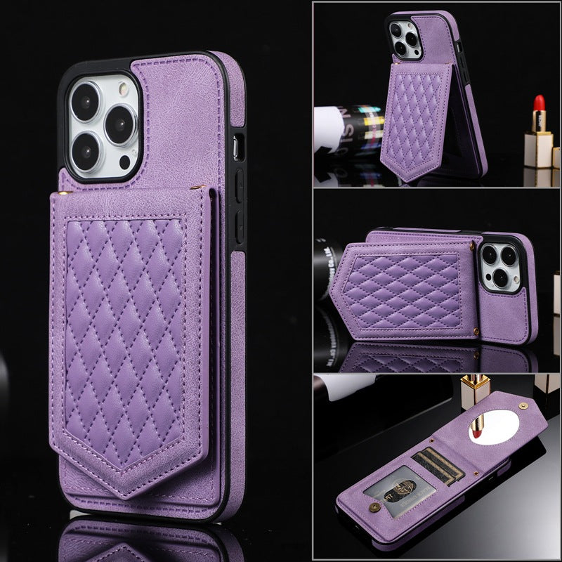 Stylish TPU Wallet Case for iPhone 15/14/13/12 - With Mirror & Stand, Available in Multiple Colors