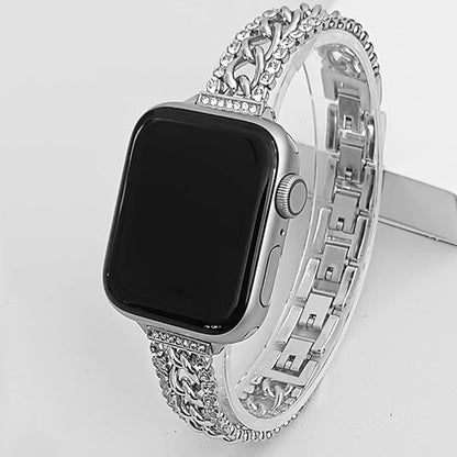 Stylish Diamond Denim Chain Metal Apple Watch Band - Compatible with Various Models