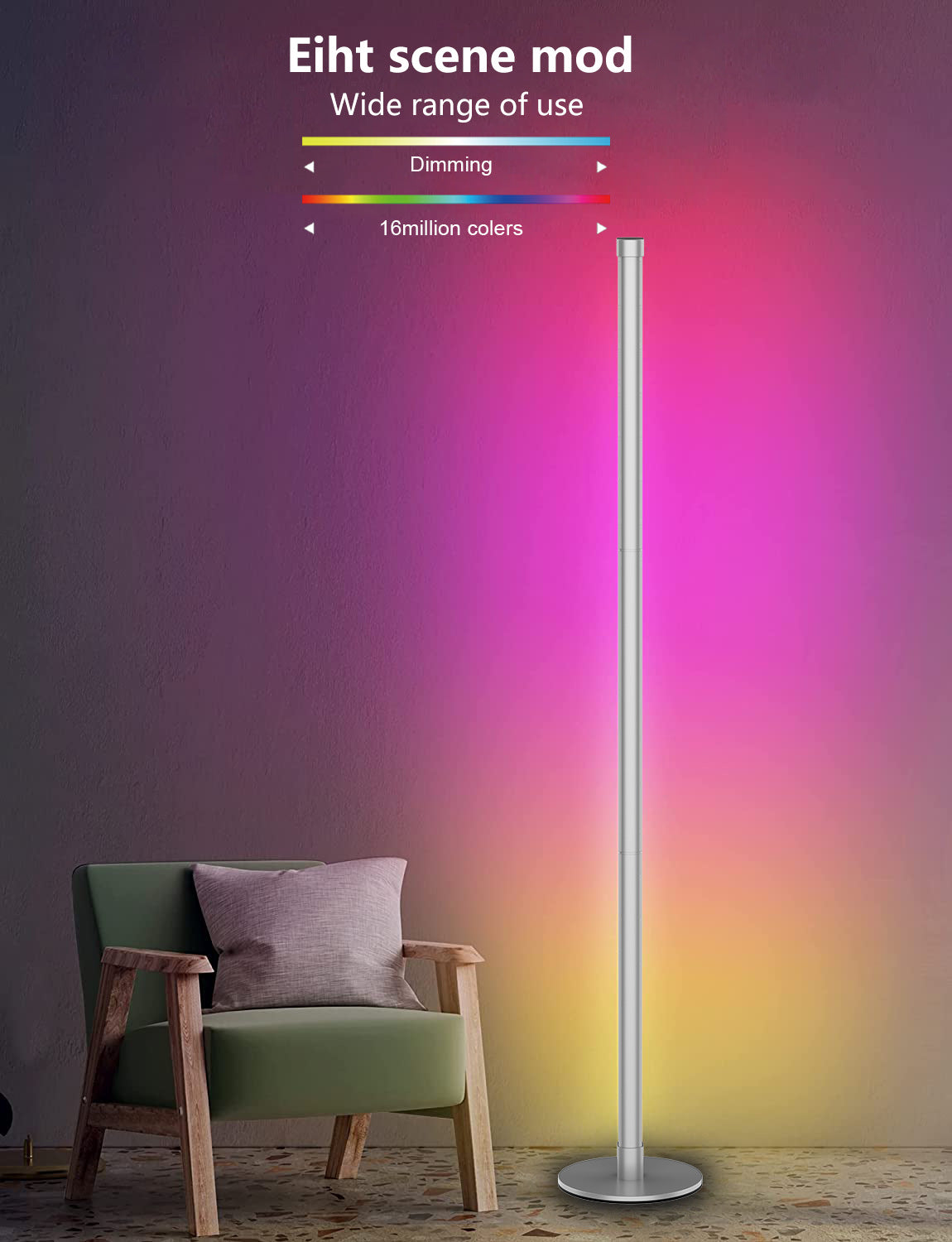 Bluetooth controlled RGB floor lamp in room