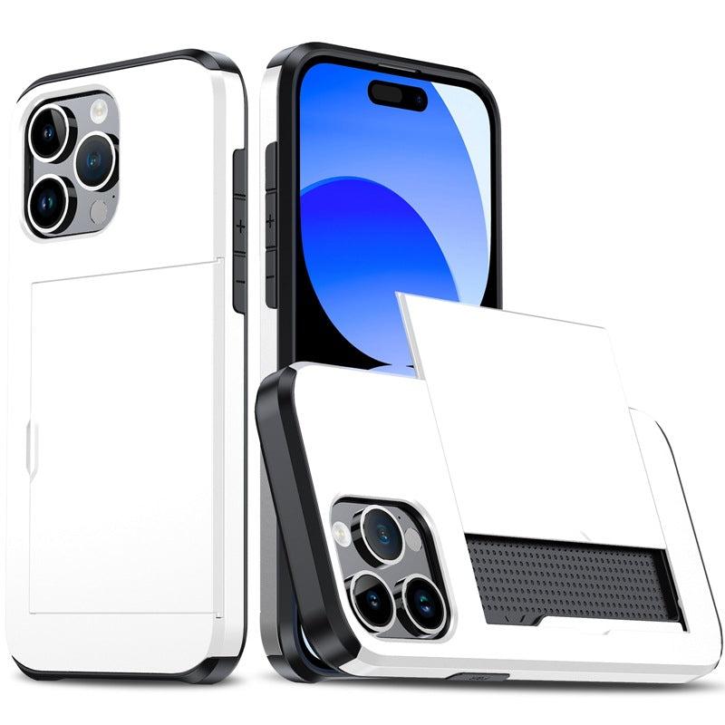 Versatile Shockproof Sliding Card Case for iPhone & Samsung - Durable PC+TPU with Multiple Colors