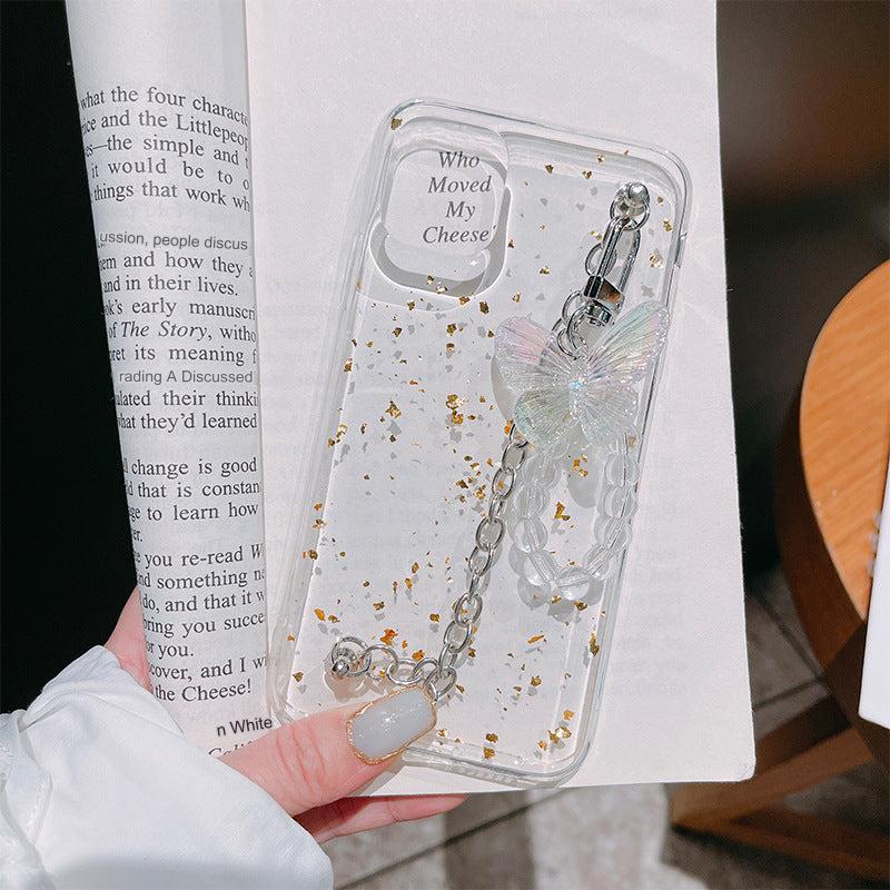 Elegant Gold Foil Butterfly Chain TPU Case for iPhone - Stylish and Versatile Protection