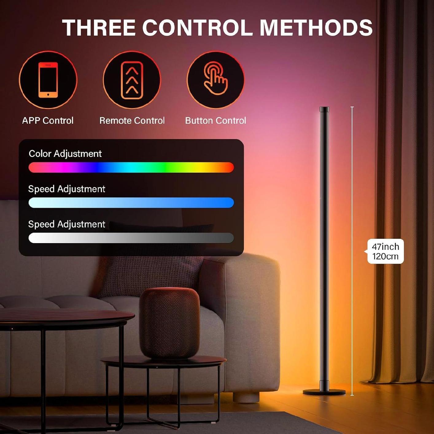 Bluetooth controlled RGB floor lamp in room