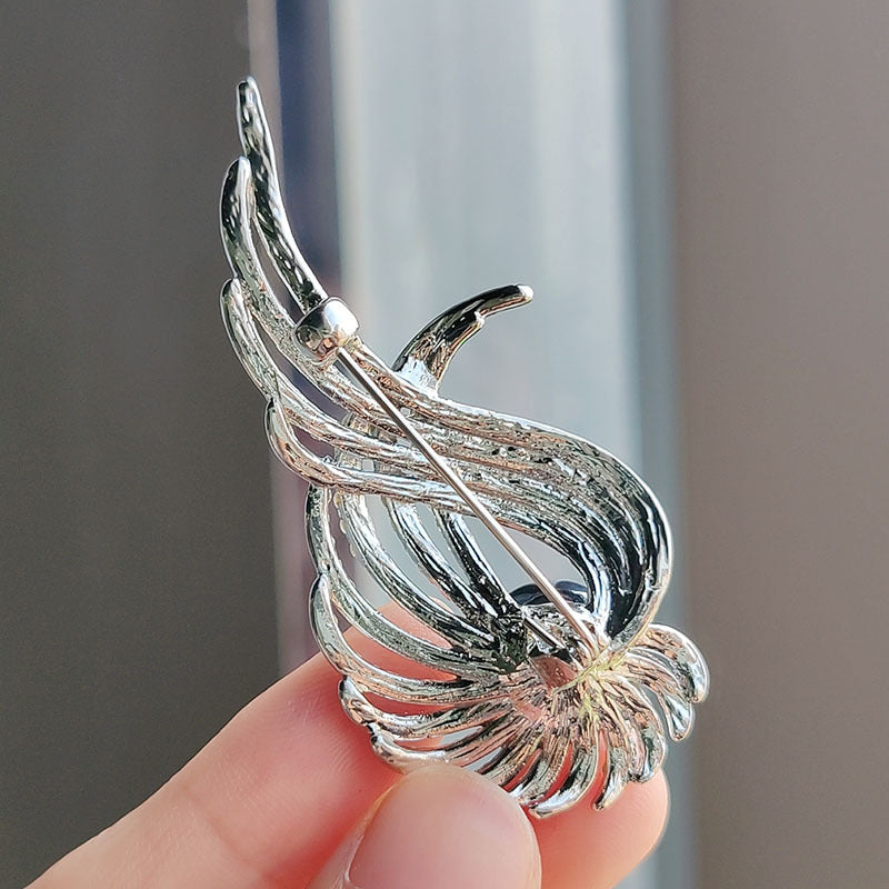 elegant angel wing feather brooch with pearl