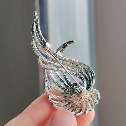 elegant angel wing feather brooch with pearl