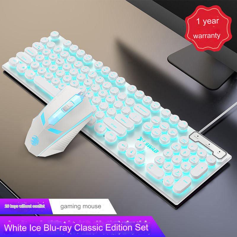 EWEADN GX330 Retro Punk Mechanical Gaming Keyboard & RGB Mouse Set - USB Wired, Ergonomic Design, 1600 DPI