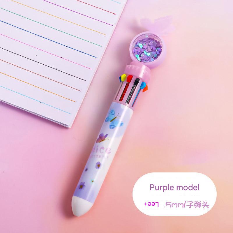 Girl coloring with multicolor ballpoint pen image