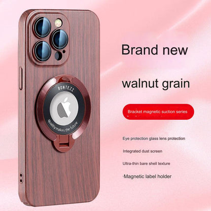 Stylish Magnetic Phone Case with Stand for iPhone 14/15 - All-Weather Protection & Premium Wood Finish