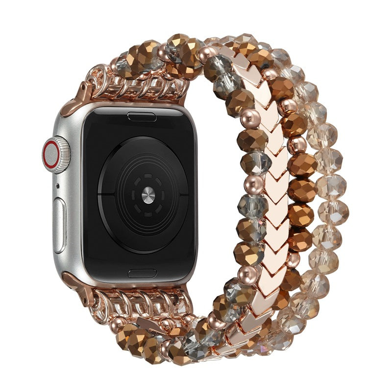 Elegant Crystal Beaded Apple Watch Band – Fashionable Stainless Steel Strap for 38mm/40mm/41mm and 42mm/44mm/45mm Models