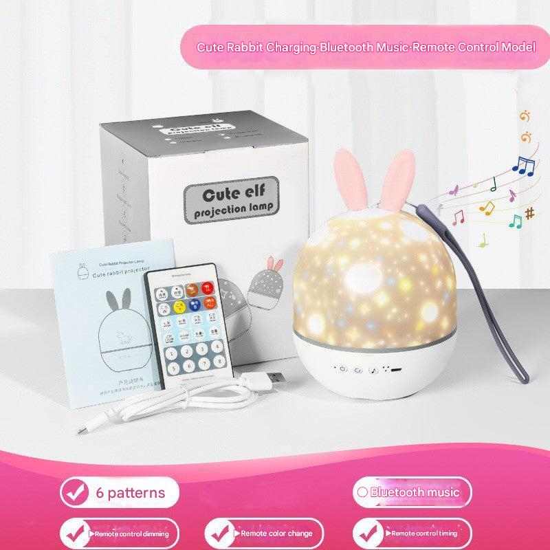 Adorable bunny star projector night light front view