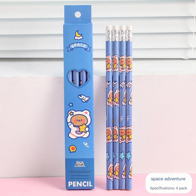 top view of astronaut-themed pencil set