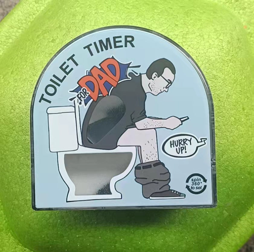 novelty toilet timer on bathroom counter