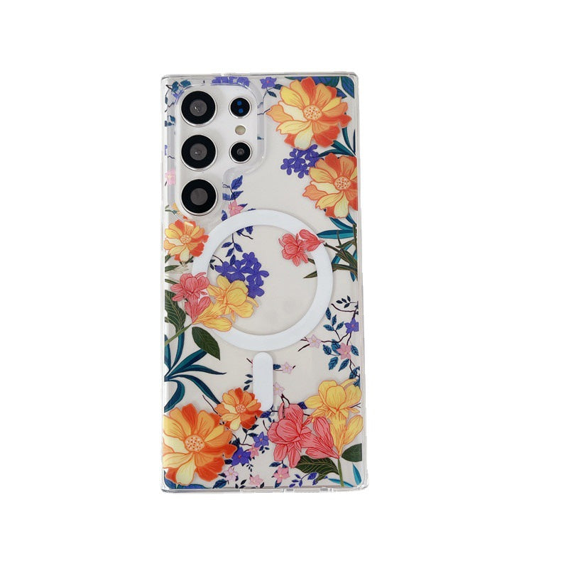 Floral Magnetic Samsung Galaxy S24/S23/S22 Clear TPU Case - Dual-Layer Printed Design