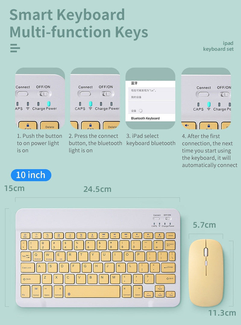 Wireless Bluetooth Keyboard and Mouse Combo for iPad, iPhone, and Android Tablets - Silent Scissor Switch and Ergonomic Design