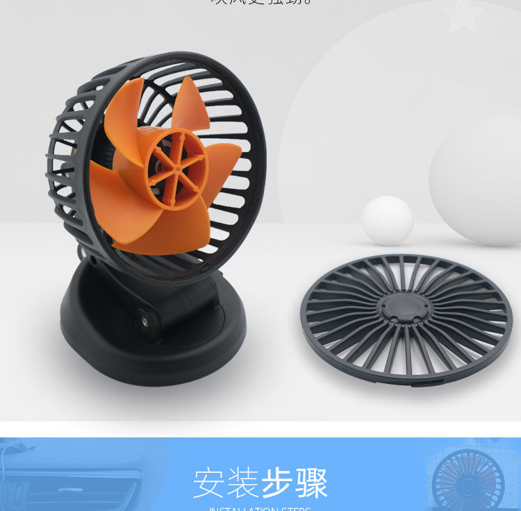 Adjustable car fan in operation