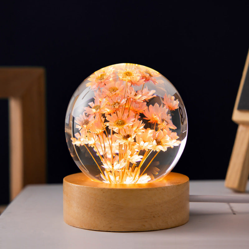 decorative 3D dandelion engraved crystal ball with LED light