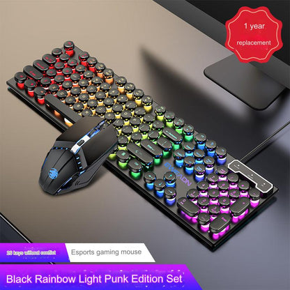 EWEADN GX330 Retro Punk Mechanical Gaming Keyboard & RGB Mouse Set - USB Wired, Ergonomic Design, 1600 DPI