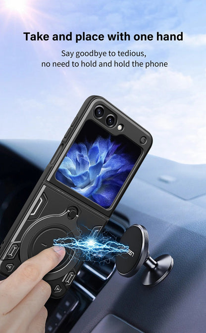 Durable Samsung Z Flip5 Ring Stand Case - Foldable Armored Protection Cover