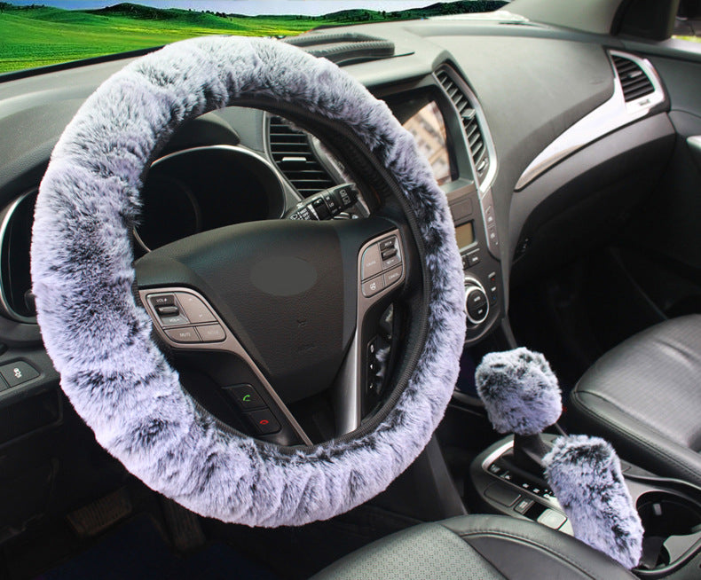 stylish black plush steering wheel cover