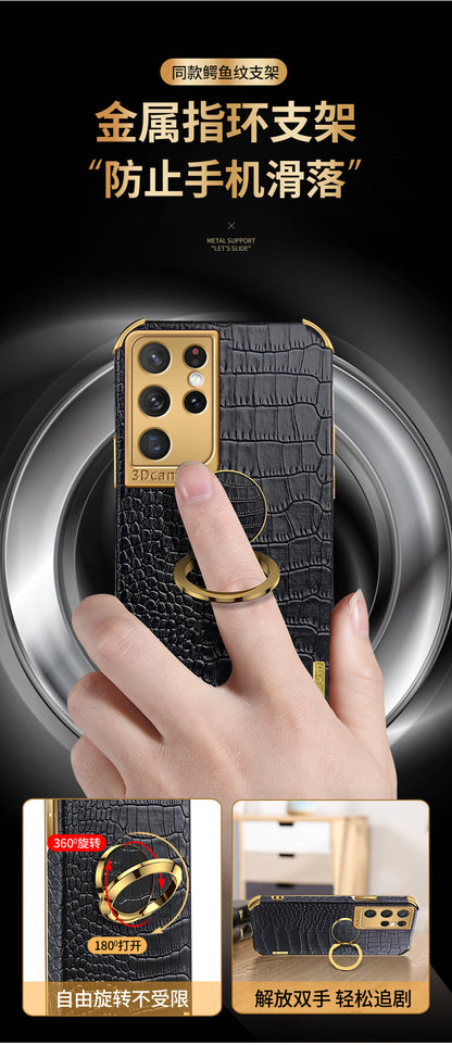 Premium Crocodile Leather Phone Case for Samsung S22 Ultra - Magnetic, Drop-Resistant & Stylish Design