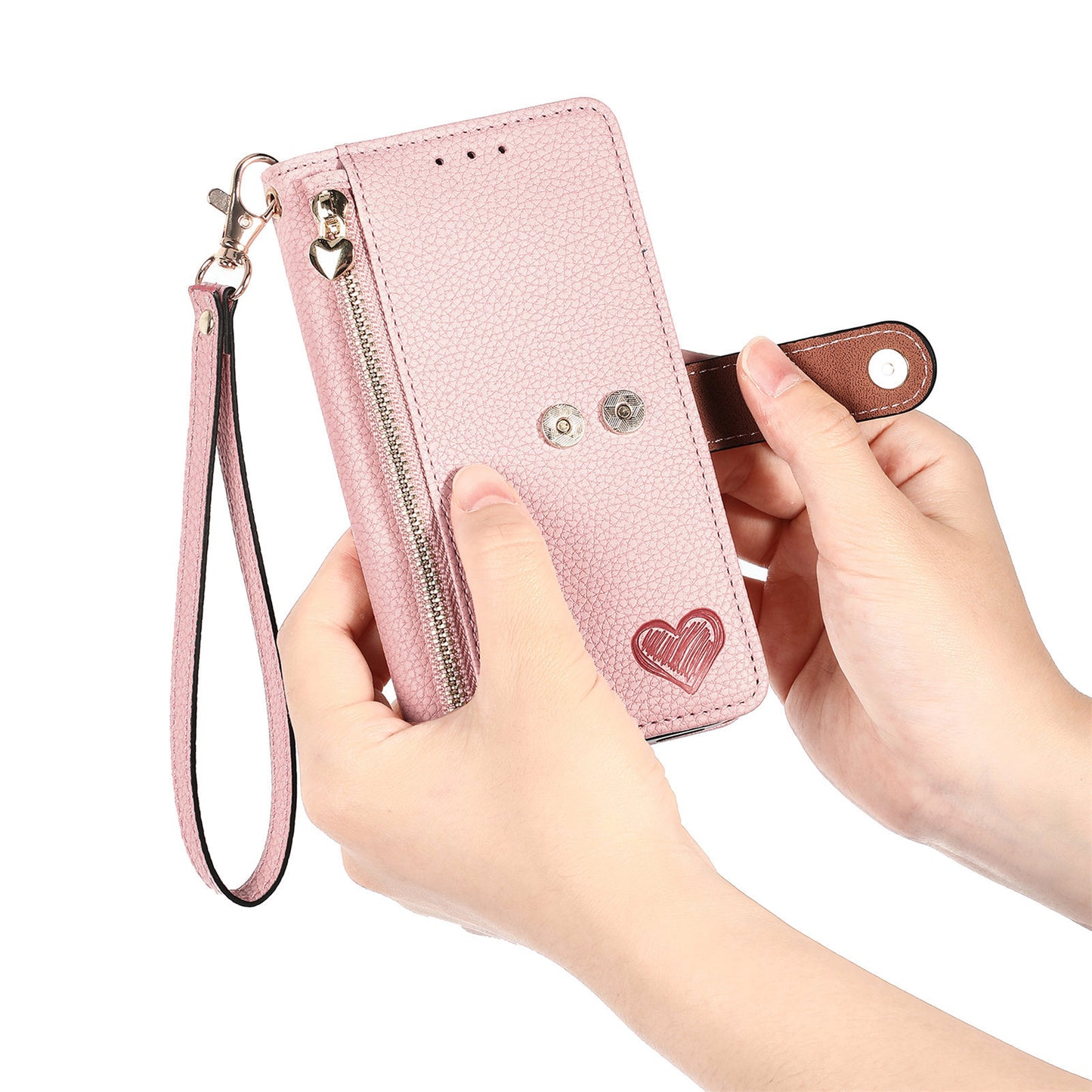 Stylish iPhone 16 Pro Max Heart-Shaped PU Leather Case with RFID Protection & Adjustable Strap