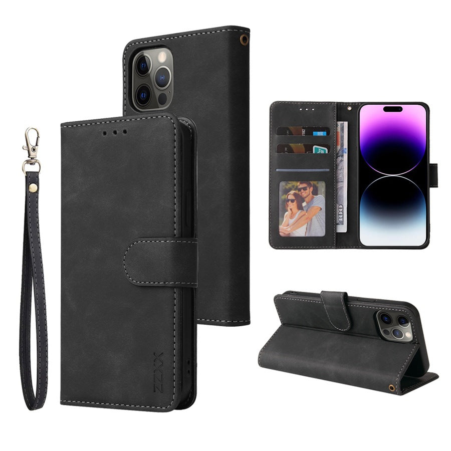 Premium Flip Wallet Case for iPhone 15/14/13/12/11 - Magnetic Closure & Stand Feature