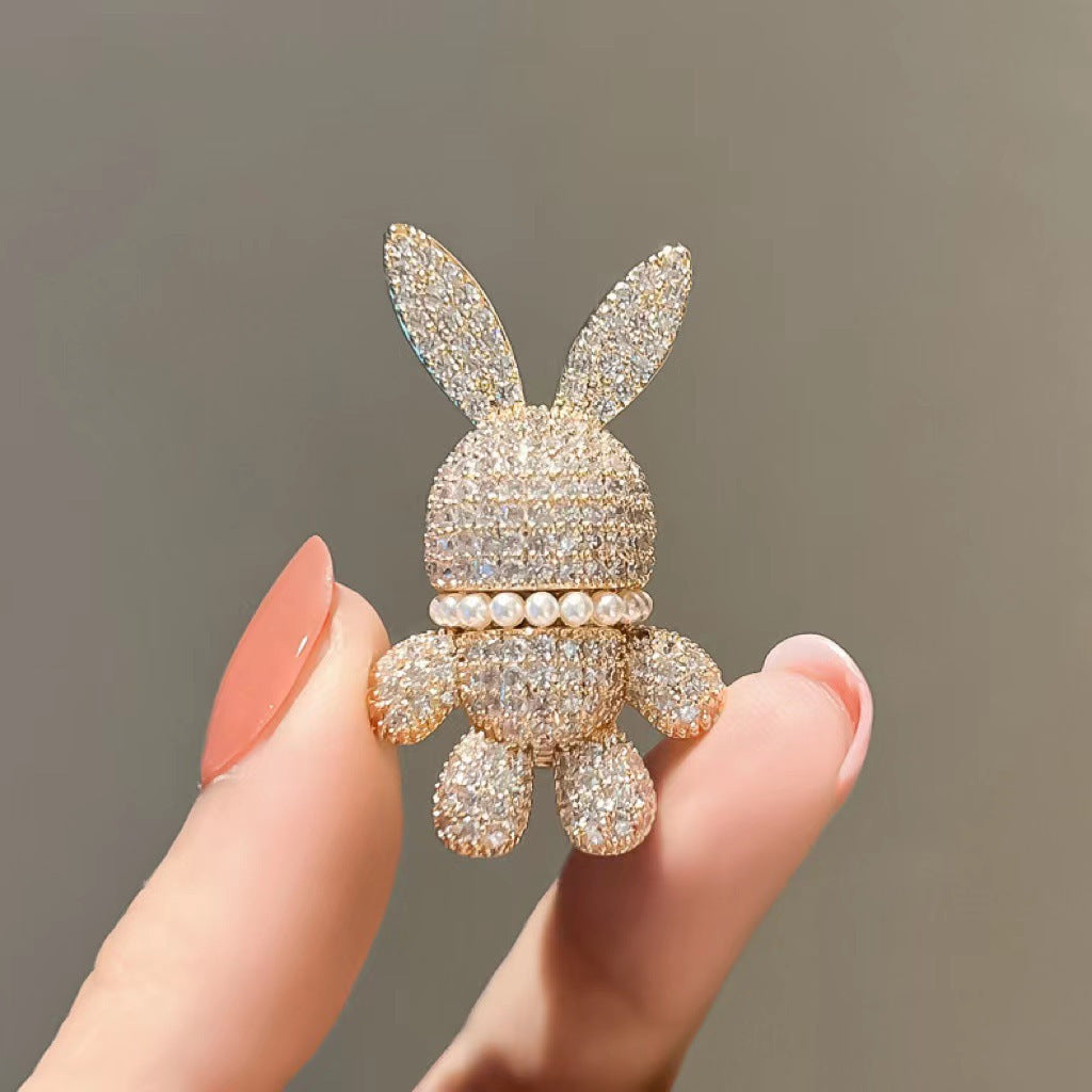 3D bunny brooch with sparkling crystals