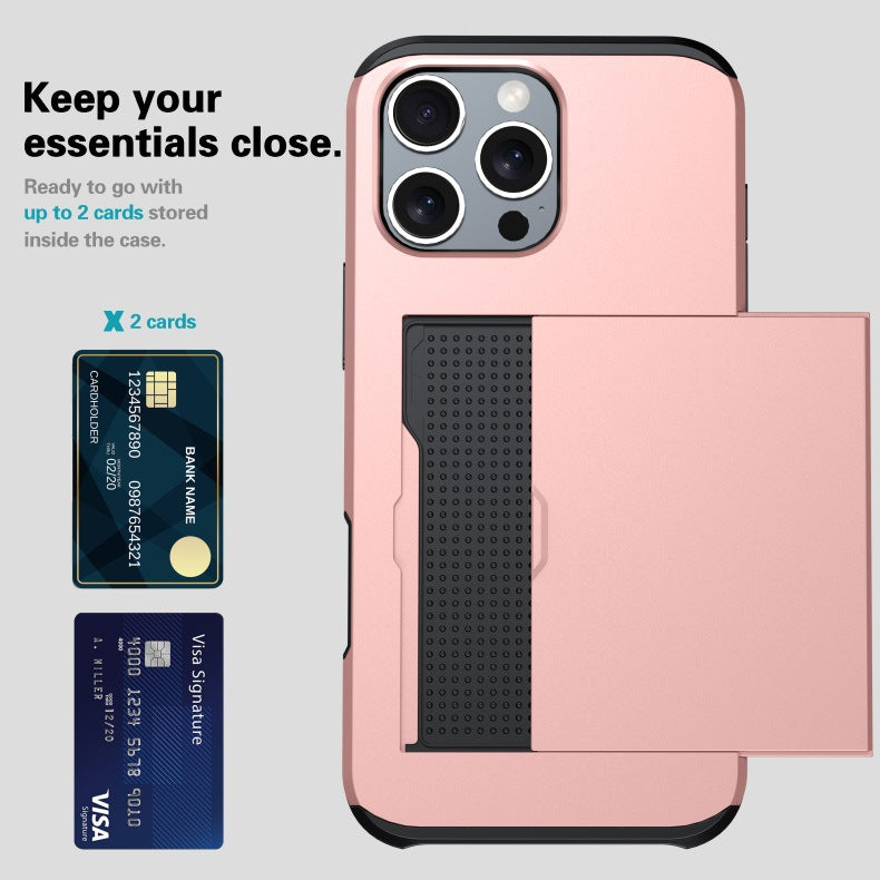 VRSDES iPhone 16 Series Slim Wallet Case - Protective Card Holder for iPhone 16 Pro Max, 16 Pro, and 15 Series - Stylish TPU/PC Design in Multiple Colors