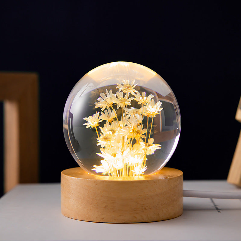 sophisticated night lamp with 3D dandelion in crystal