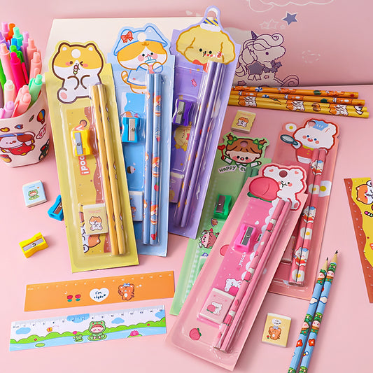 cartoon-themed pencil and stationery set