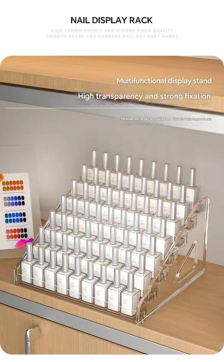 stacked nail polish organizer close-up