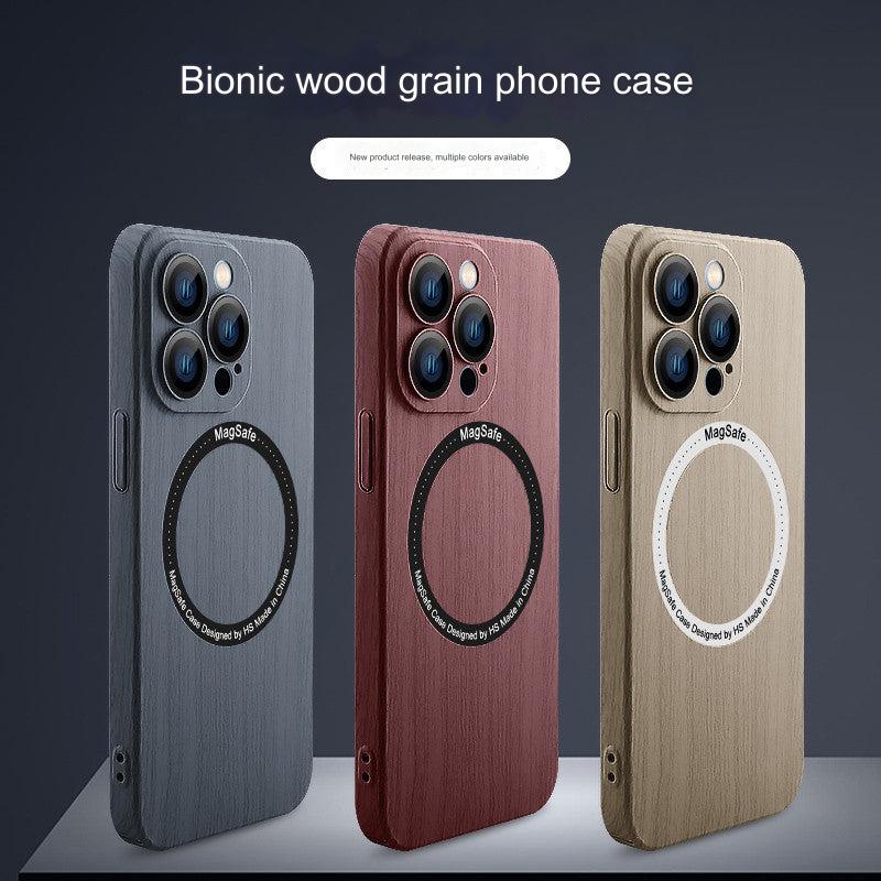 Wood Grain Magnetic iPhone Case for iPhone 15, 14, 13 & 12 - Shockproof, Anti-Fingerprint Protection