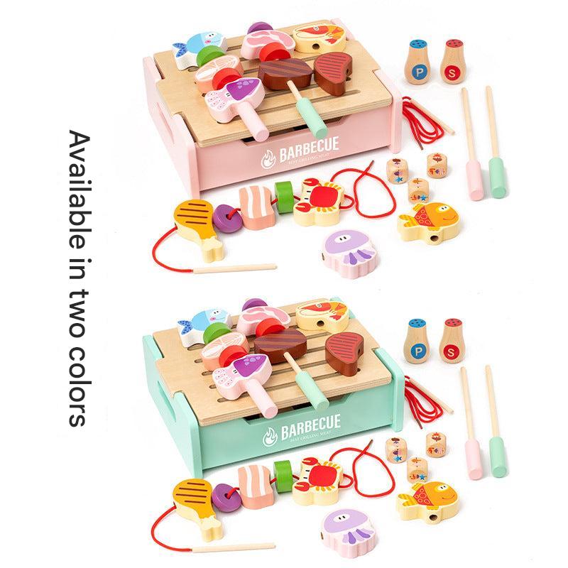 wooden bbq playset accessories closeup