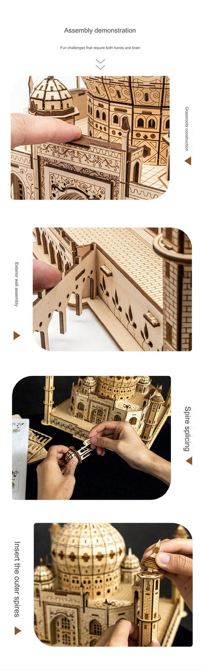 Taj Mahal Wooden Model Kit with LED Lighting - DIY 3D Puzzle for Kids Ages 7-14 | Unique Decorative Collectible