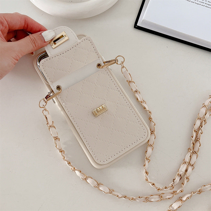 Luxurious Lock Closure Wallet Case for iPhone 15 Series - Versatile Crossbody Design with Chain Strap