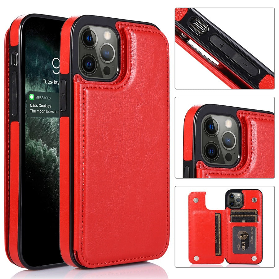 Premium TPU Wallet Case for iPhone 15 & 14 Series – Stylish, Shockproof, Multi-Card Holder