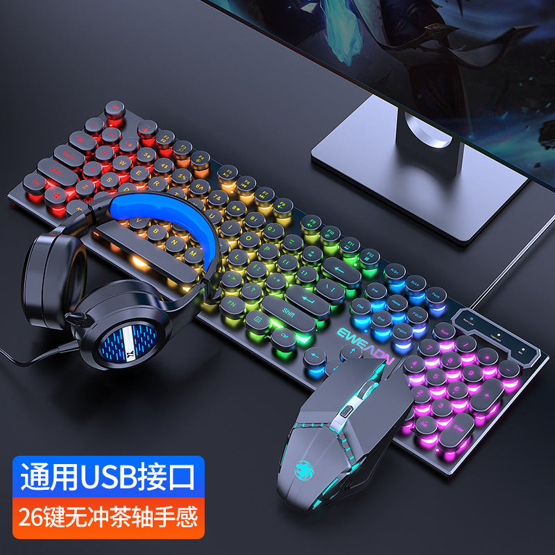 EWEADN GX330 Retro Punk Mechanical Gaming Keyboard & RGB Mouse Set - USB Wired, Ergonomic Design, 1600 DPI