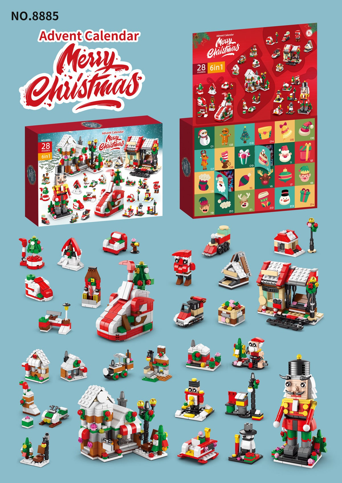 Christmas-themed building block blind box front view