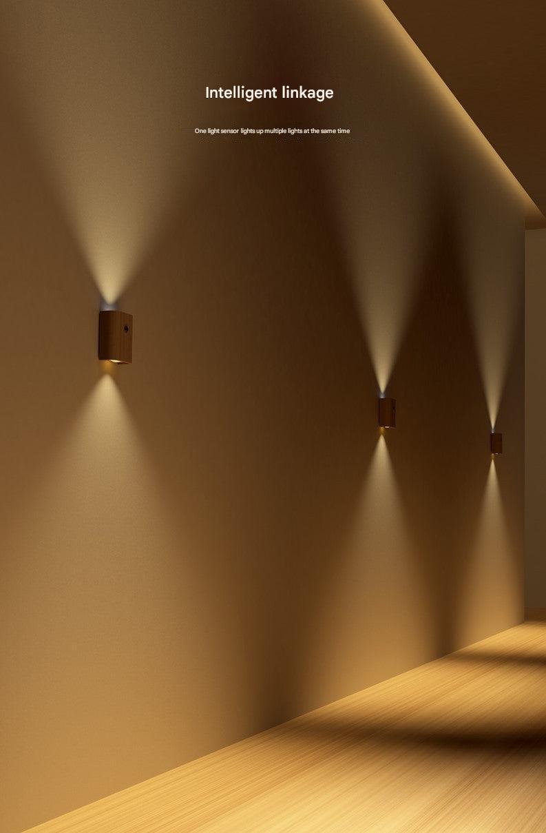 modern wood grain night light side view