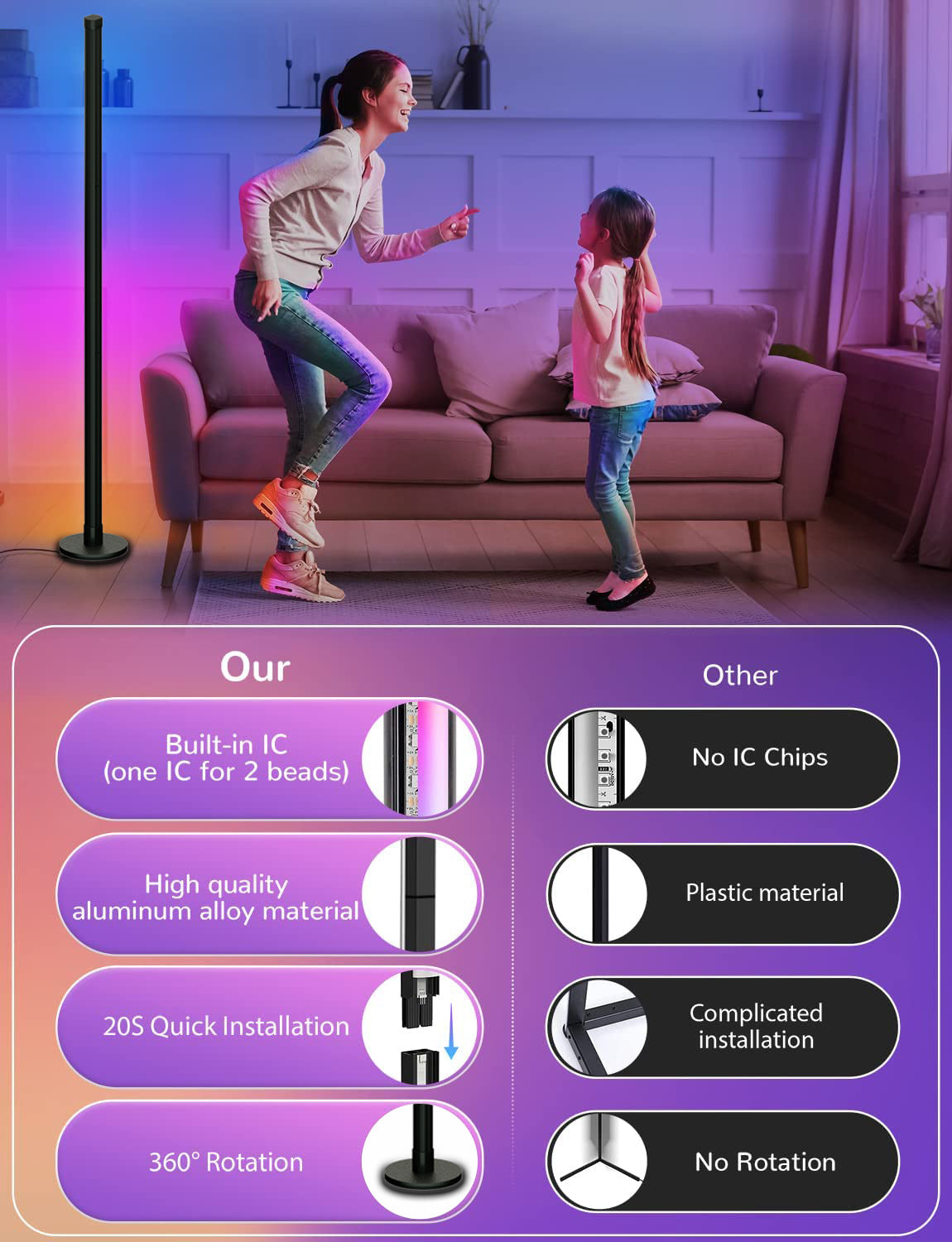 Modern RGB corner floor lamp with remote control