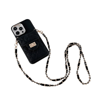 Luxurious Lock Closure Wallet Case for iPhone 15 Series - Versatile Crossbody Design with Chain Strap