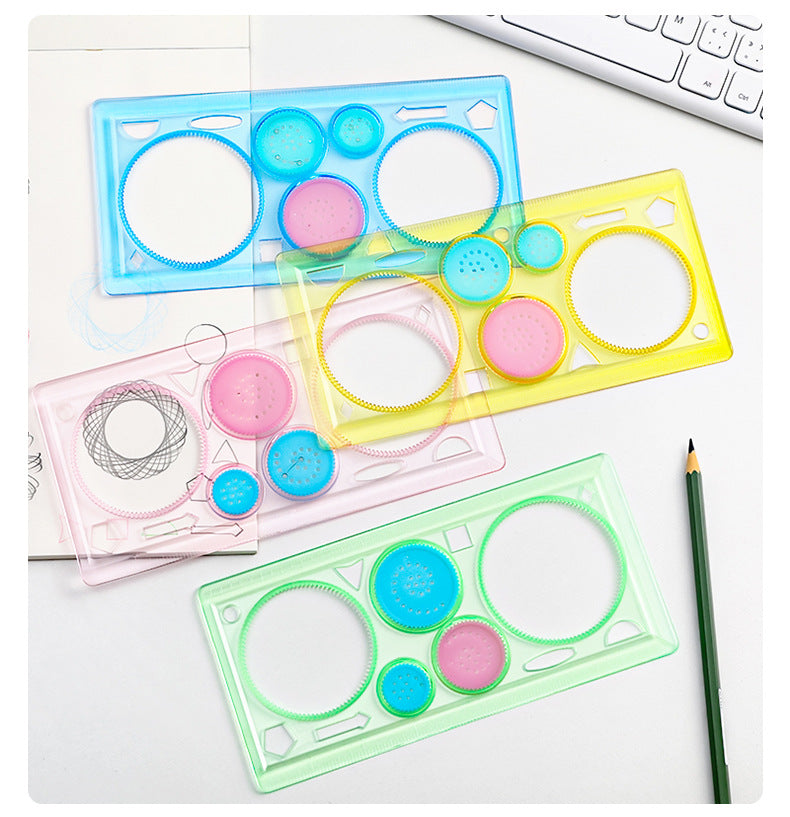 colorful multi-purpose ruler with stencils top view