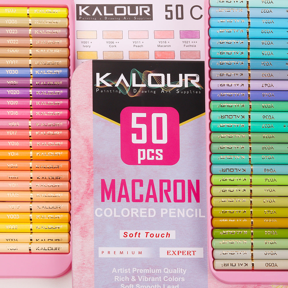 KALOUR 50-Color Macaron Art Colored Pencil Set – Premium Vibrant Drawing Tools for Artists & Kids