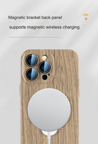 Stylish Magnetic Phone Case with Stand for iPhone 14/15 - All-Weather Protection & Premium Wood Finish